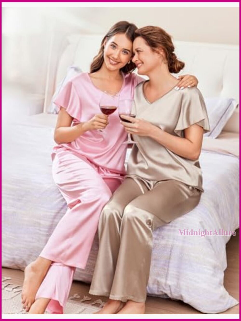 Silky Satin Pajama Set 2-Piece Loose Fit Short Sleeve Shirt Long Pants - Picture 6 of 7